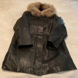 LNR by La Nouvelle Renaissance Black Hooded Leather Coat Size S